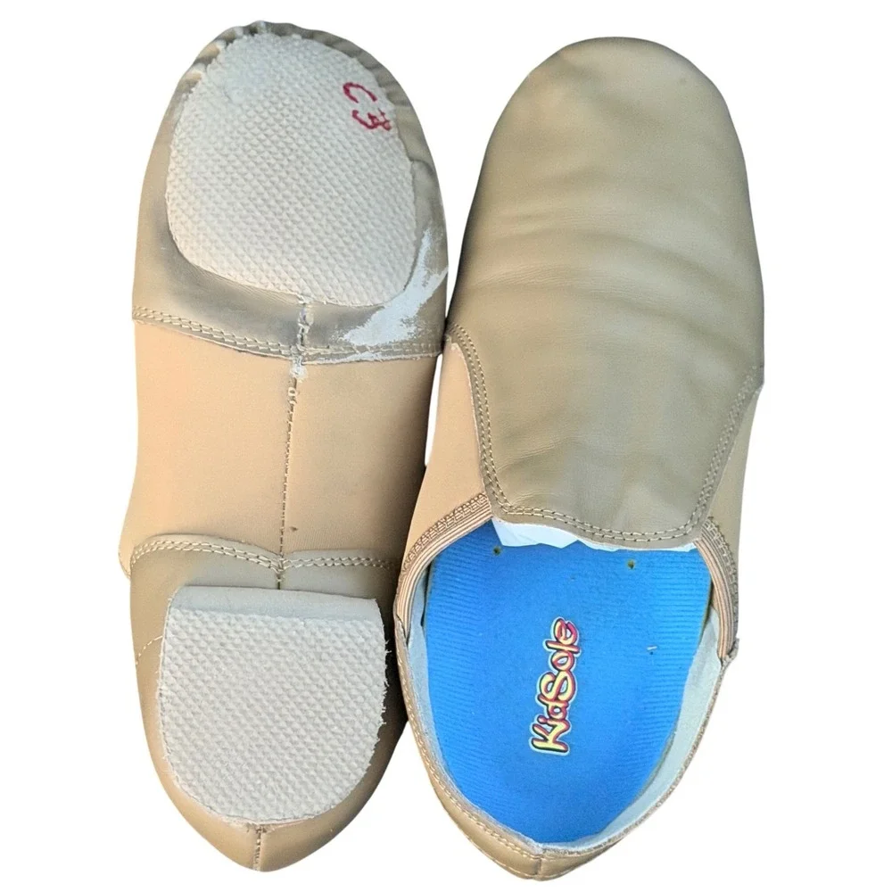 KidSole Jazz Dance Shoes Kids Tan Leather Slip On Split Sole Performance